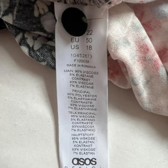 ASOS Curve Floral Colorblock Long Sleeve V-Neck Midi Dress White Black Size 18 - Picture 12 of 12